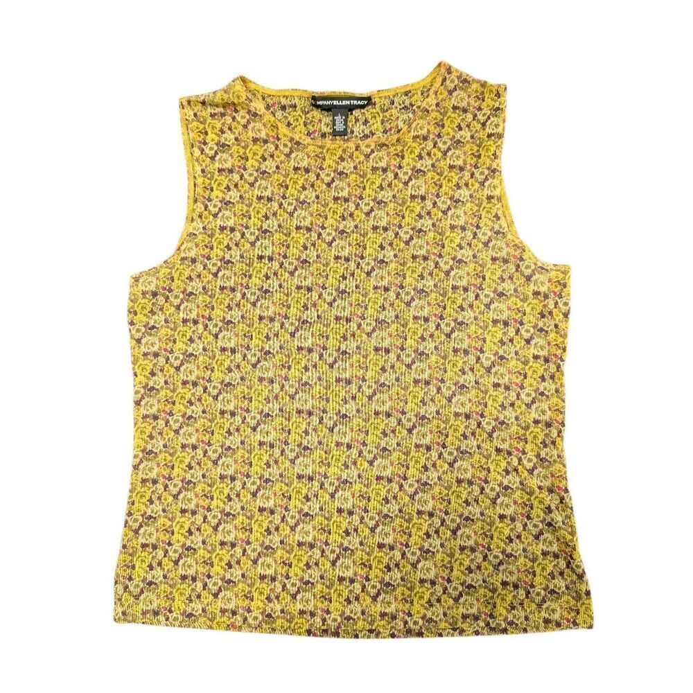 Ellen Tracy Flower Printed Mustard Yellow Women's Large